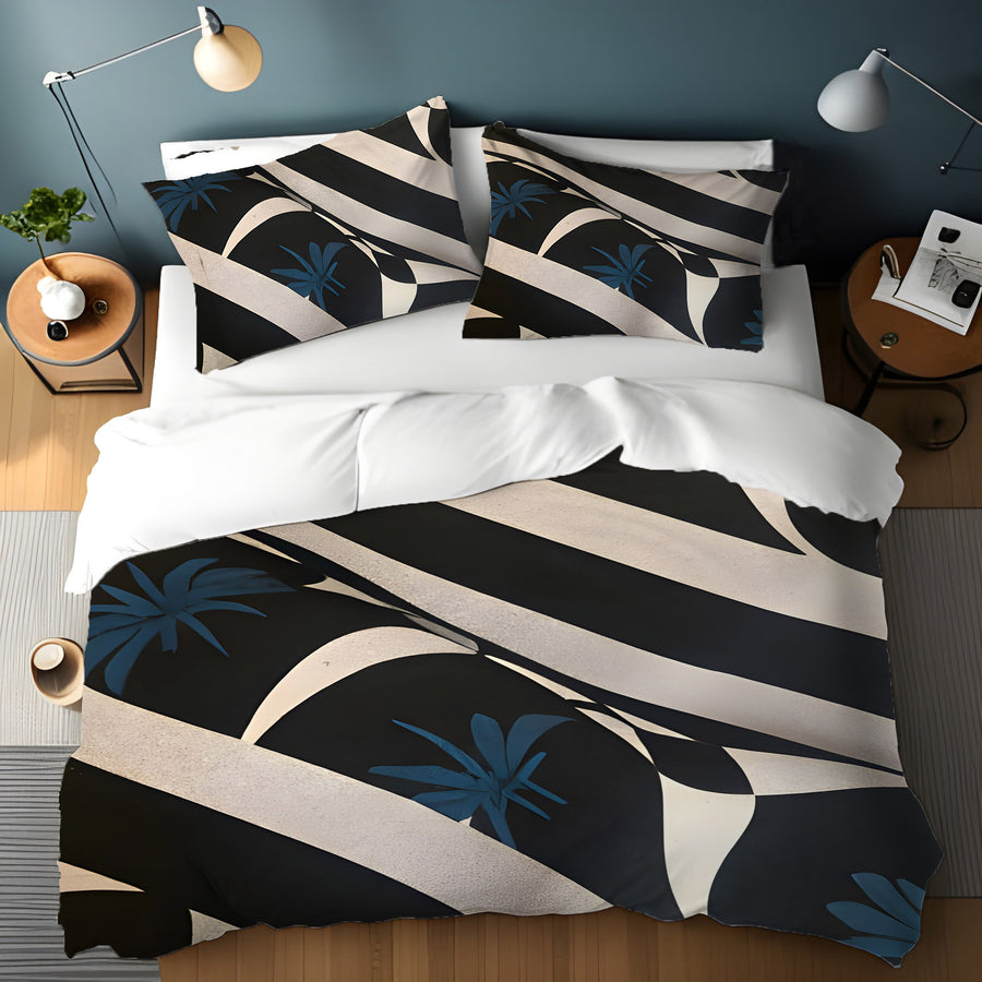 Black and Beige Abstract Wave Pattern Duvet Cover