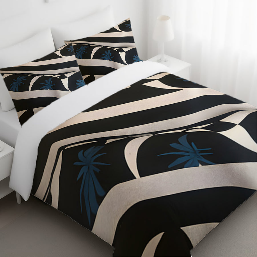 Black and Beige Abstract Wave Pattern Duvet Cover