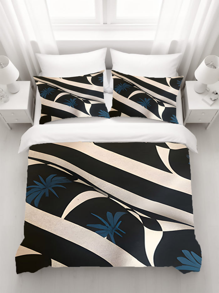 Black and Beige Abstract Wave Pattern Duvet Cover