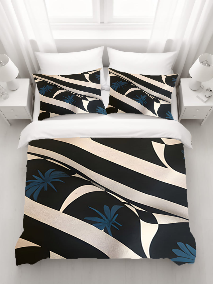Black and Beige Abstract Wave Pattern Duvet Cover