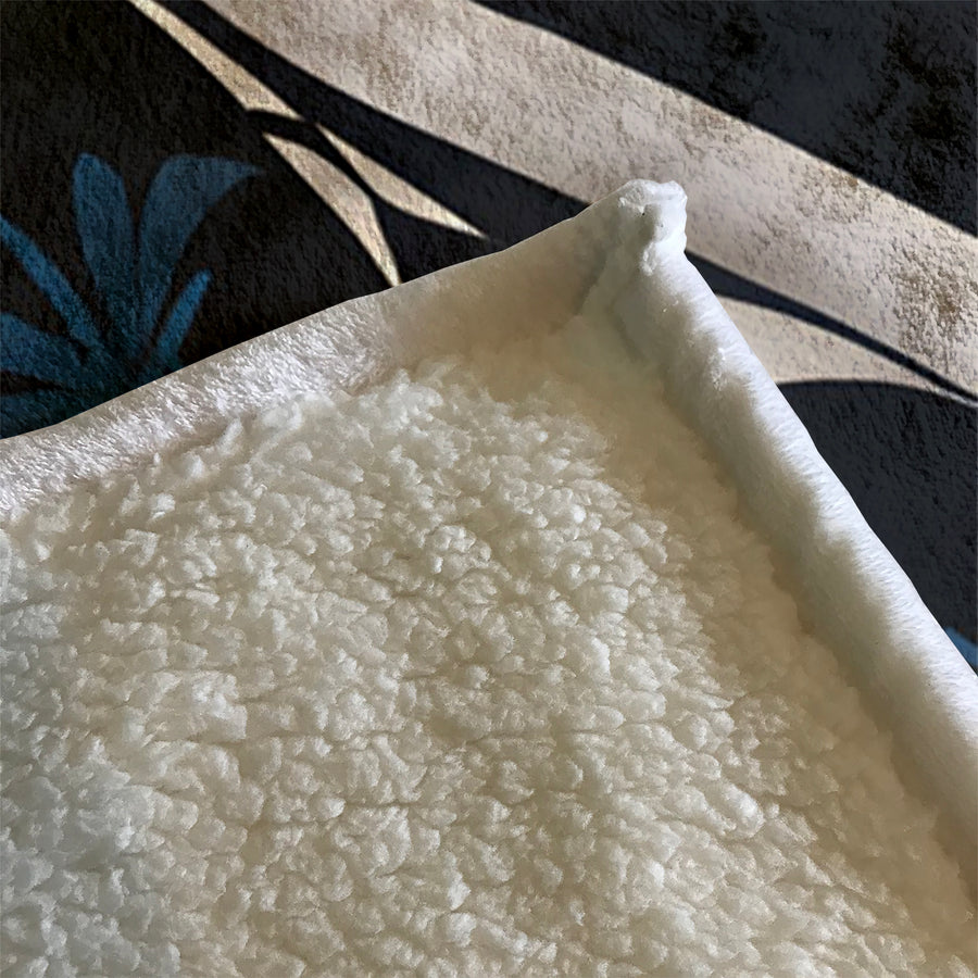 Black and Beige Abstract Wave Pattern Fleece Sherpa Blanket