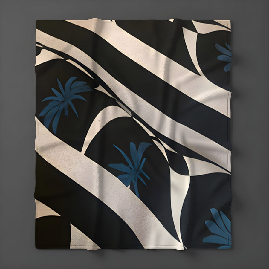 Black and Beige Abstract Wave Pattern Fleece Sherpa Blanket