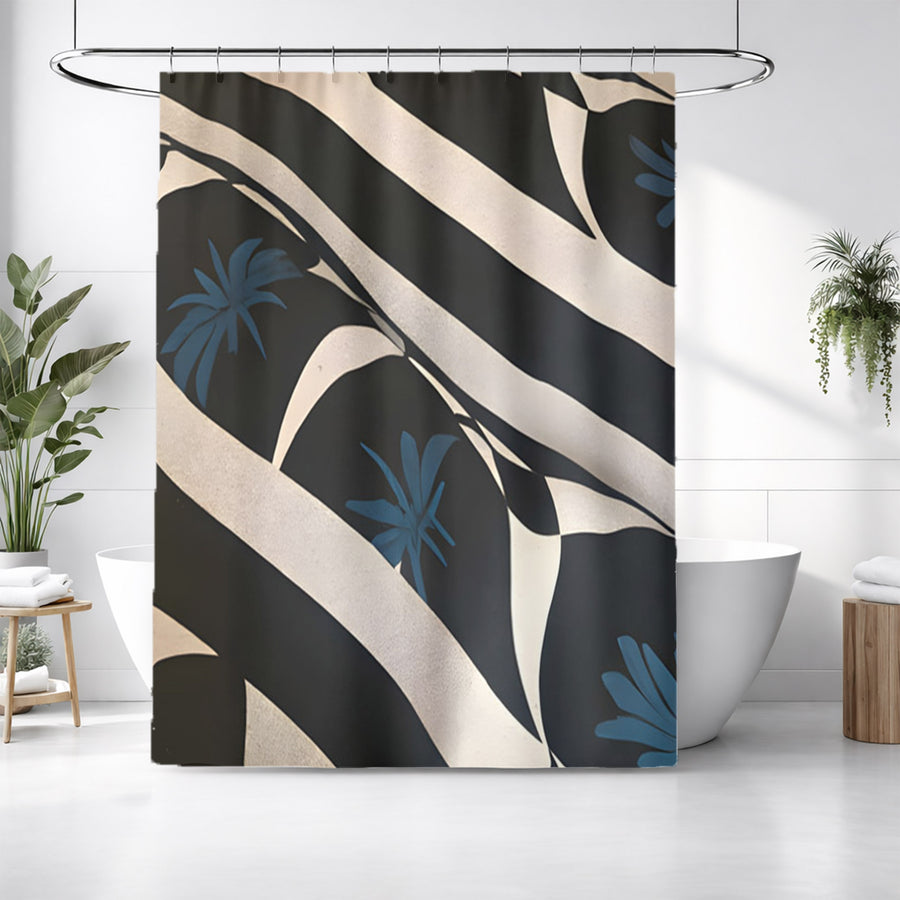 Black and Beige Abstract Wave Pattern Shower Curtain