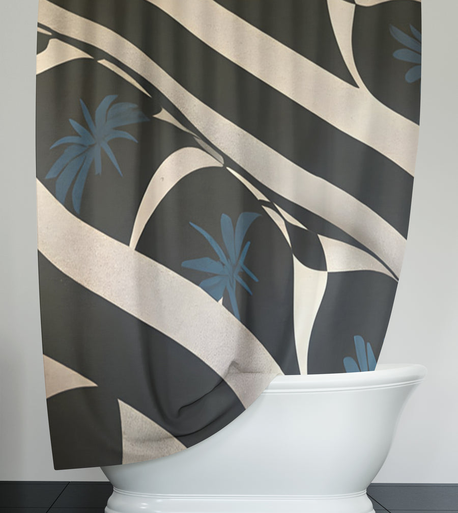 Black and Beige Abstract Wave Pattern Shower Curtain