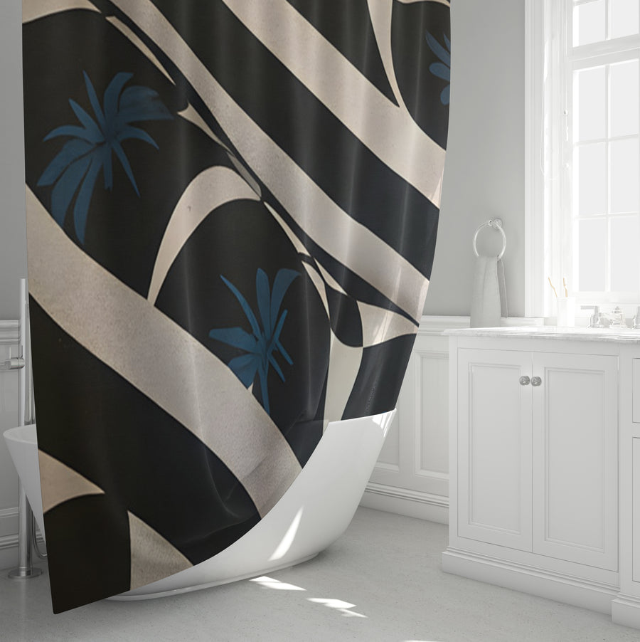 Black and Beige Abstract Wave Pattern Shower Curtain