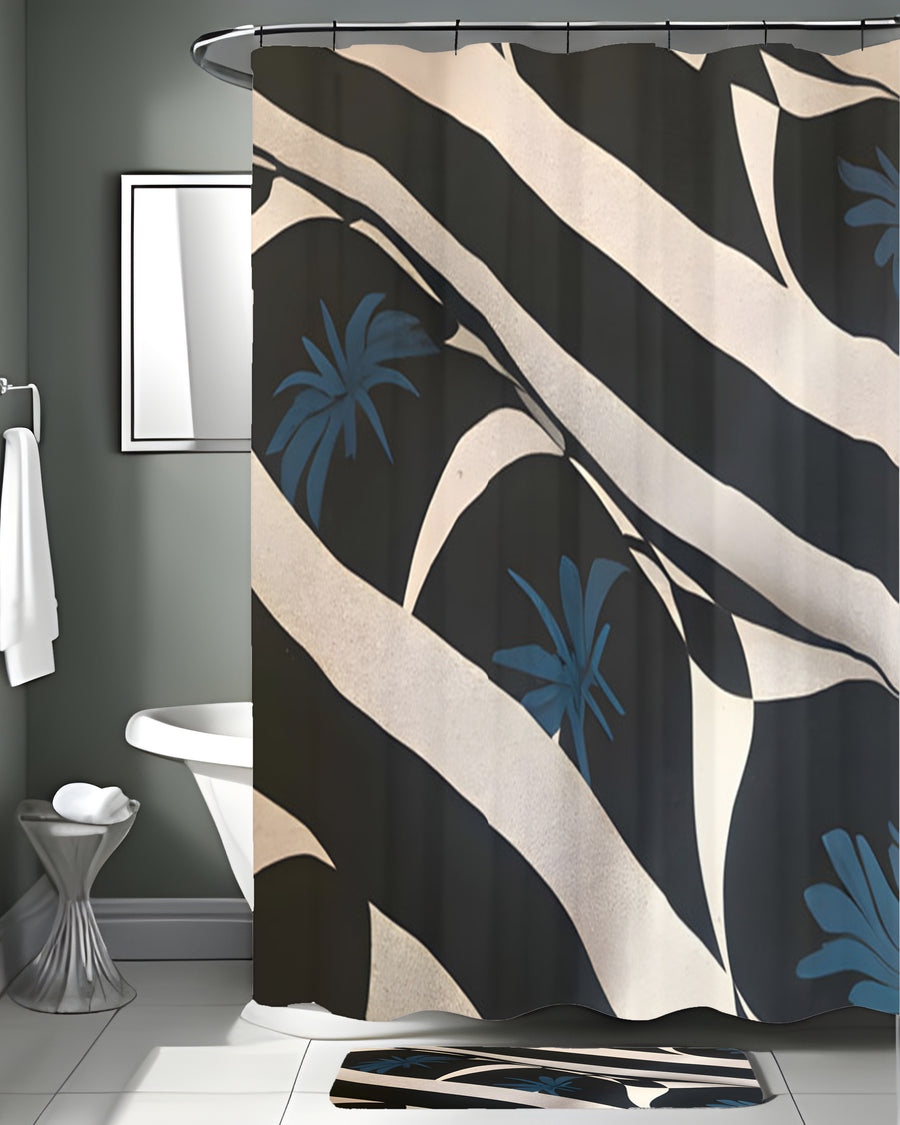 Black and Beige Abstract Wave Pattern Shower Curtain