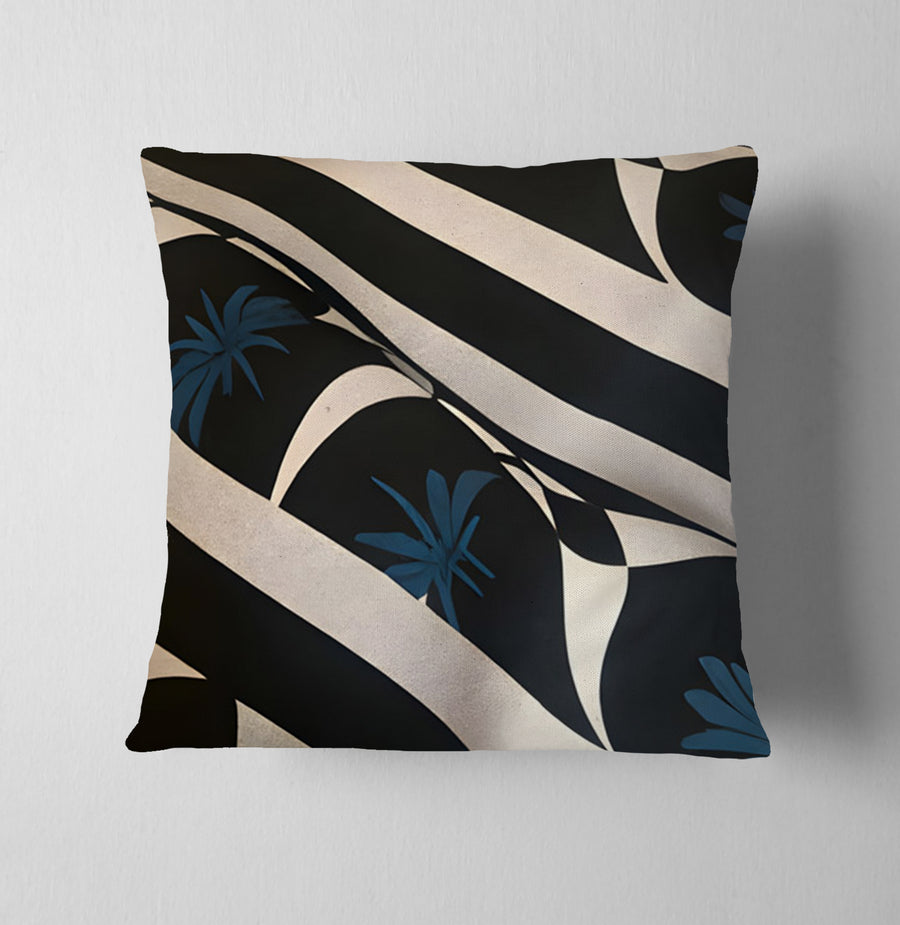 Black and Beige Abstract Wave Pattern Throw Pillow Cover