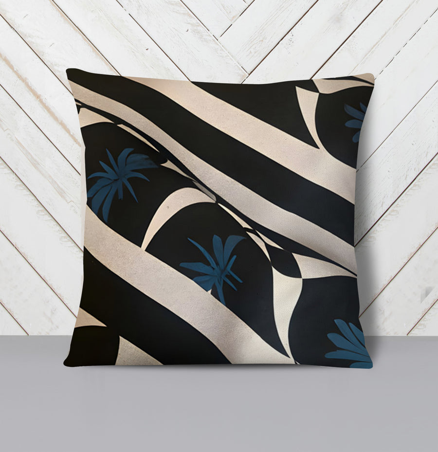 Black and Beige Abstract Wave Pattern Throw Pillow Cover