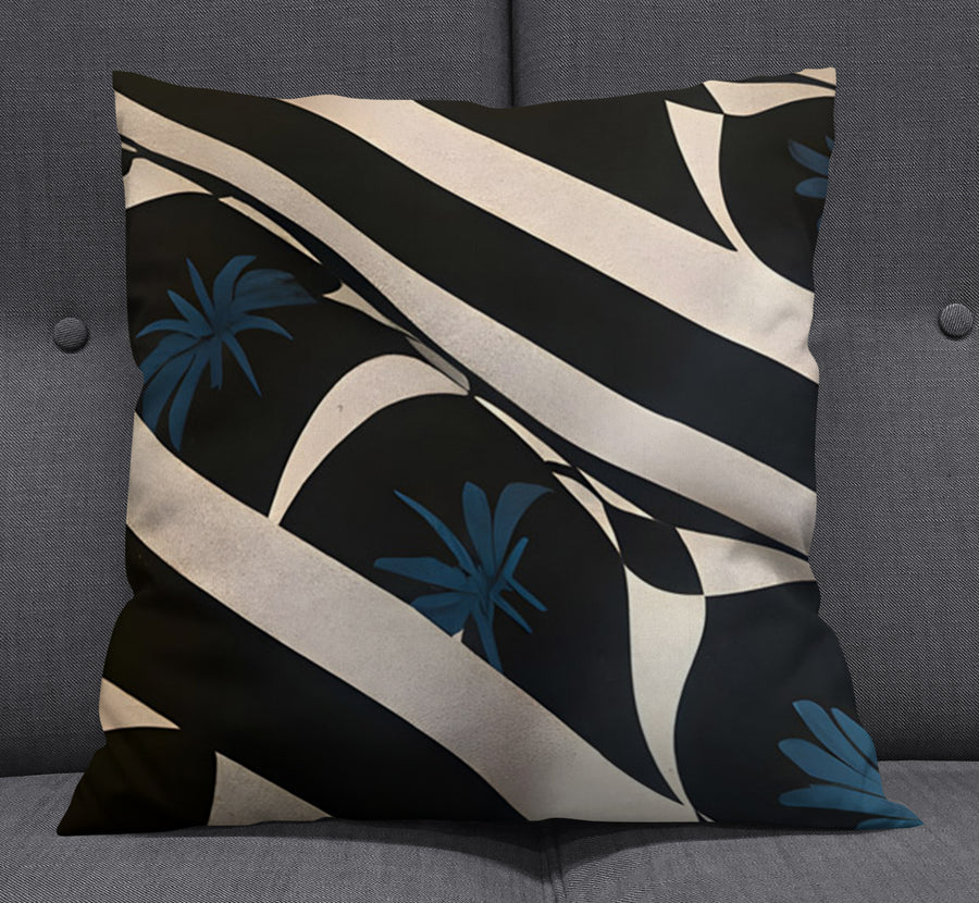 Black and Beige Abstract Wave Pattern Throw Pillow Cover
