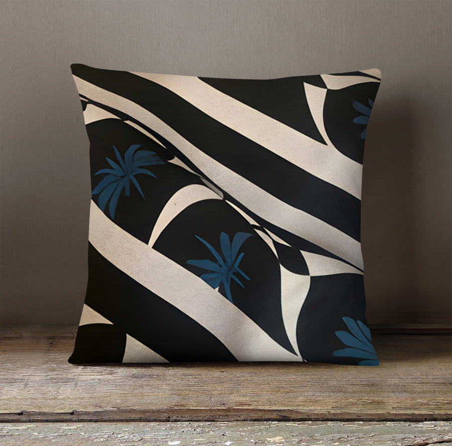 Black and Beige Abstract Wave Pattern Throw Pillow Cover