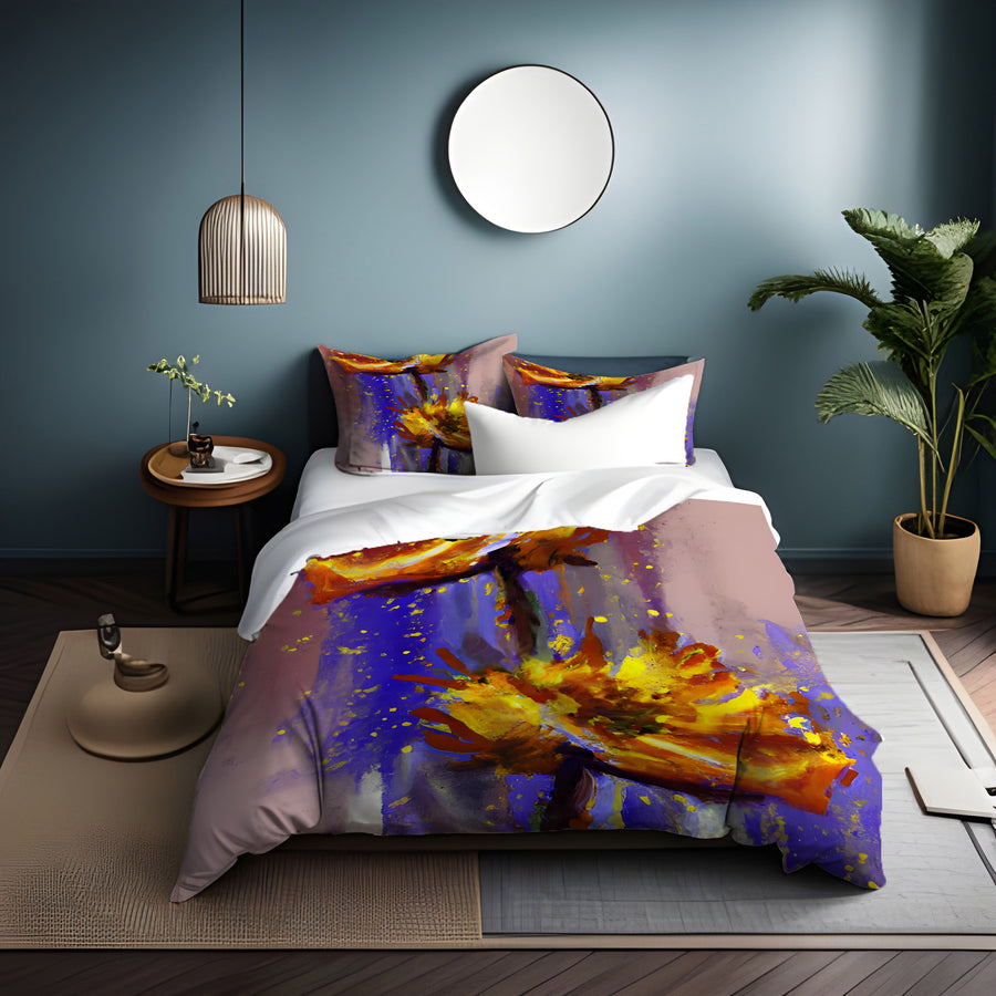 Purple and Yellow Floral Artwork Duvet Cover