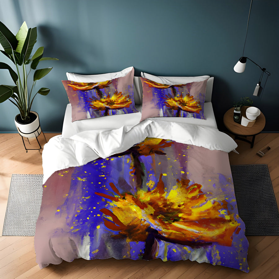 Purple and Yellow Floral Artwork Duvet Cover