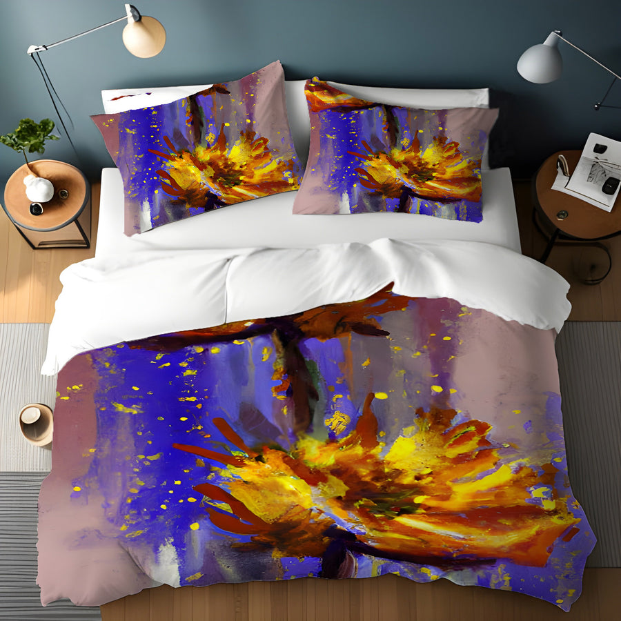 Purple and Yellow Floral Artwork Duvet Cover
