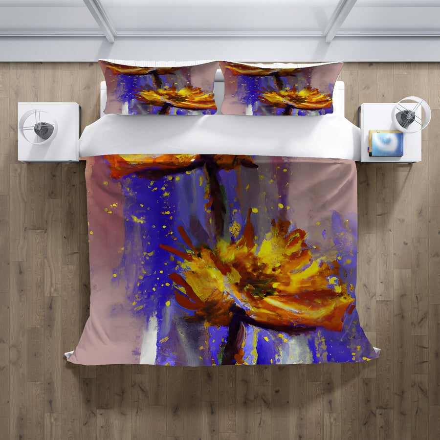 Purple and Yellow Floral Artwork Duvet Cover