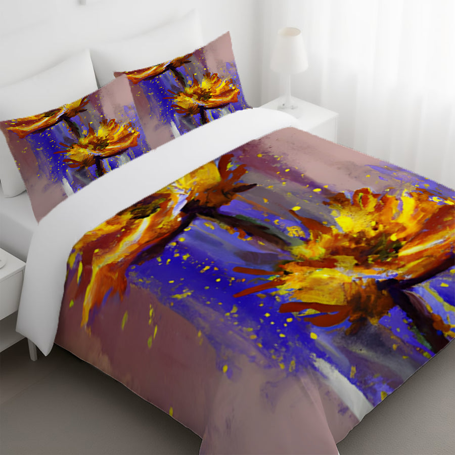 Purple and Yellow Floral Artwork Duvet Cover