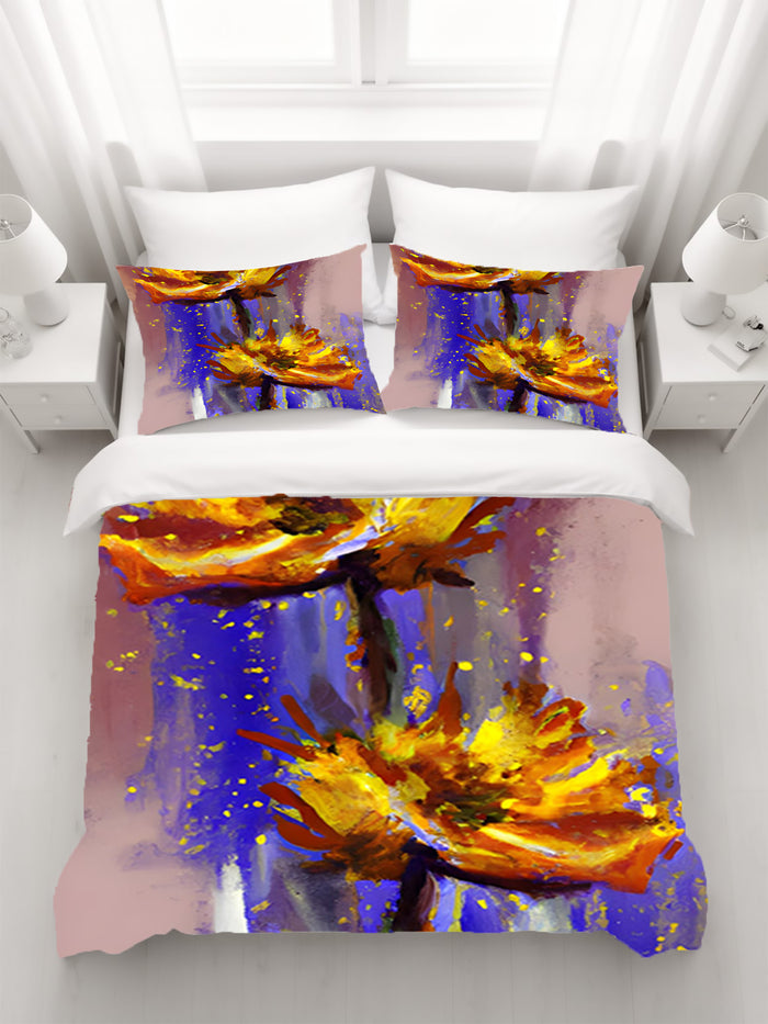 Purple and Yellow Floral Artwork Duvet Cover