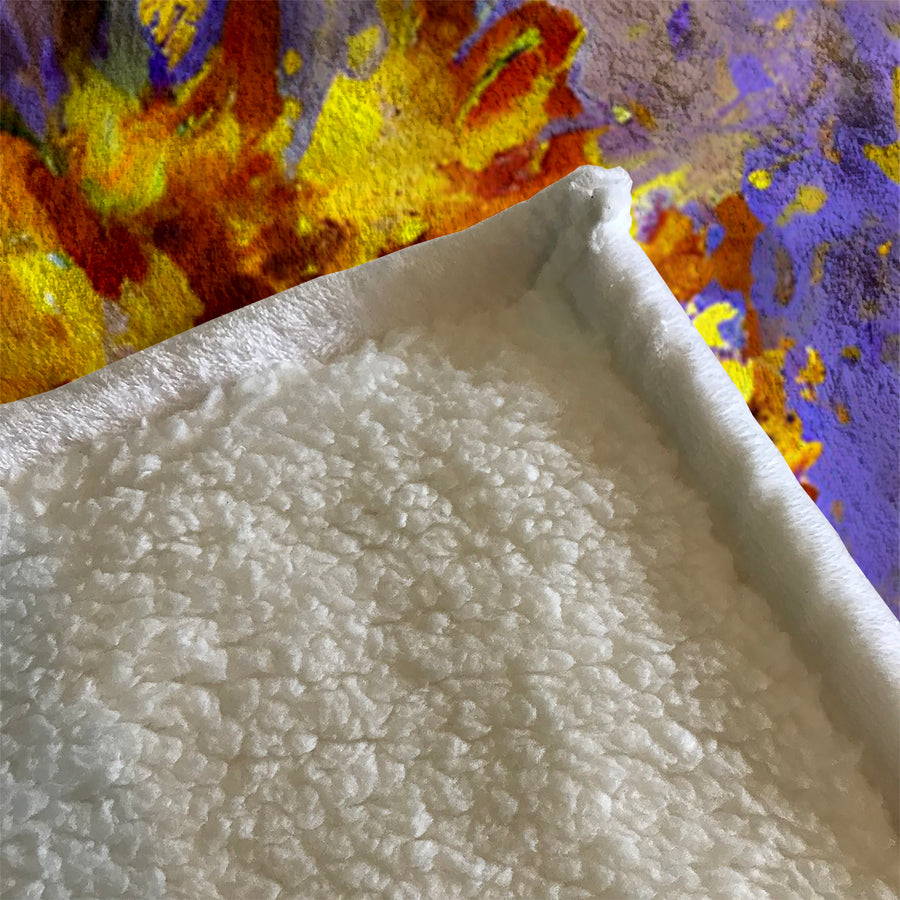 Purple and Yellow Floral Artwork Fleece Sherpa Blanket