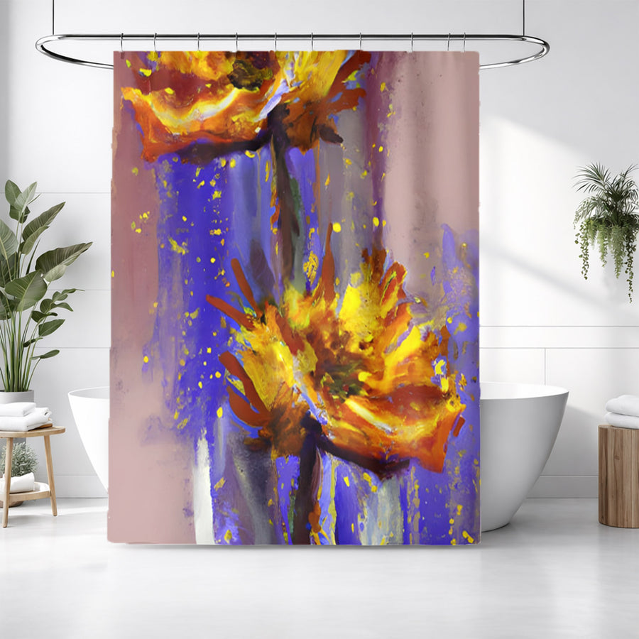Purple and Yellow Floral Artwork Shower Curtain