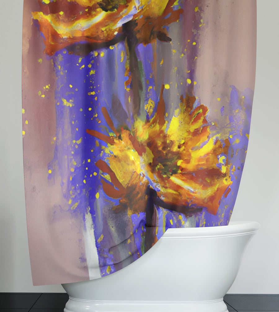 Purple and Yellow Floral Artwork Shower Curtain