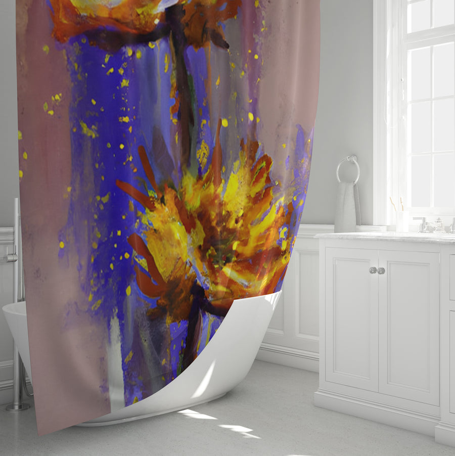 Purple and Yellow Floral Artwork Shower Curtain