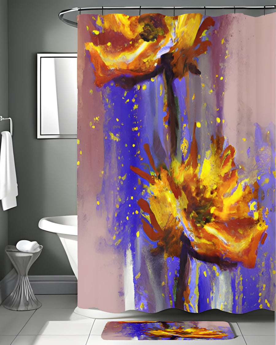 Purple and Yellow Floral Artwork Shower Curtain