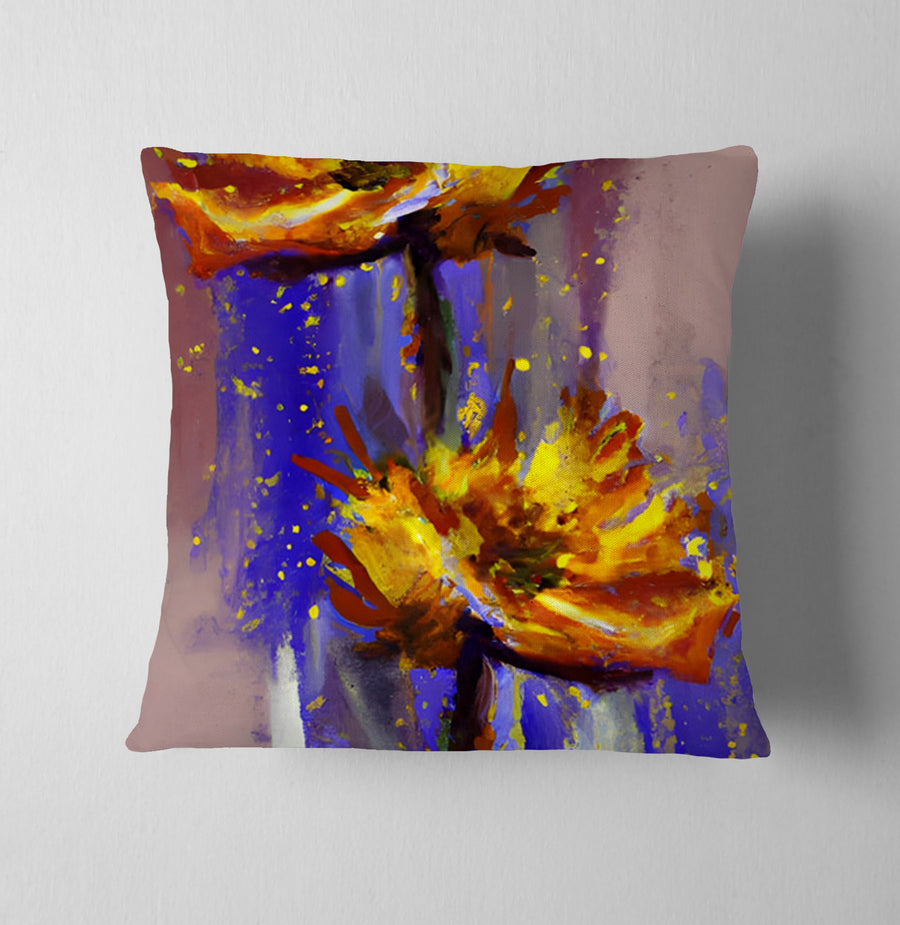 Purple and Yellow Floral Artwork Throw Pillow Cover