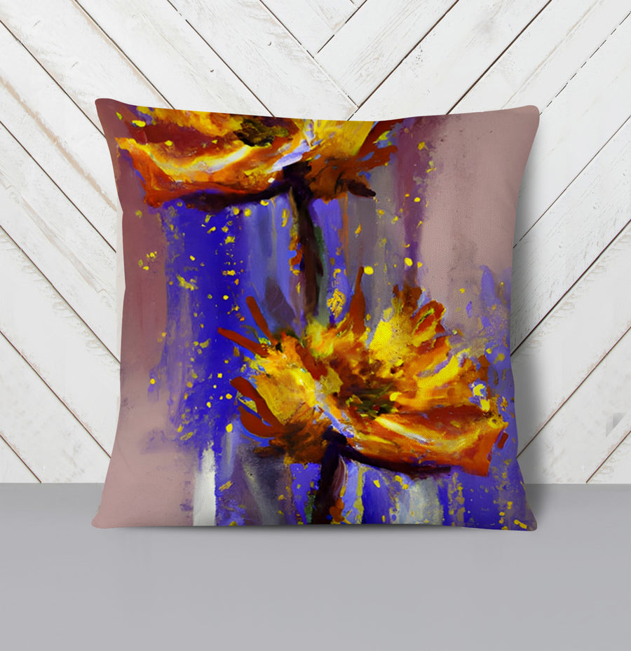 Purple and Yellow Floral Artwork Throw Pillow Cover