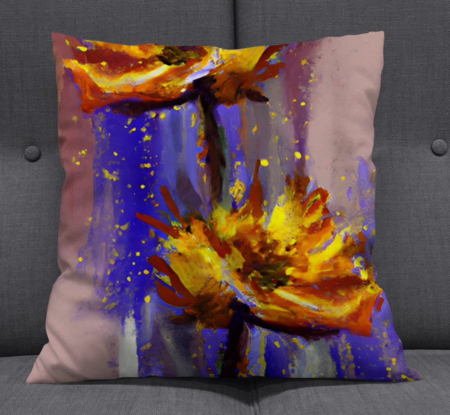 Purple and Yellow Floral Artwork Throw Pillow Cover