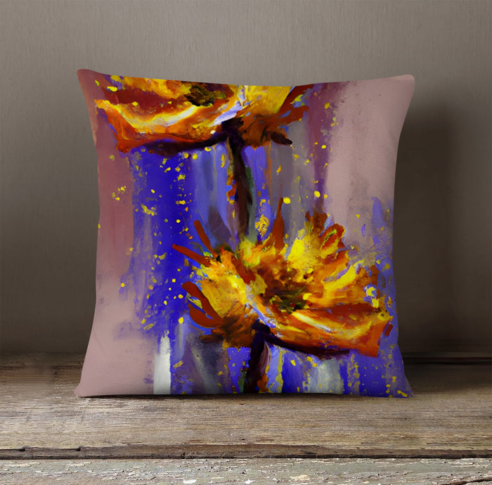 Purple and Yellow Floral Artwork Throw Pillow Cover