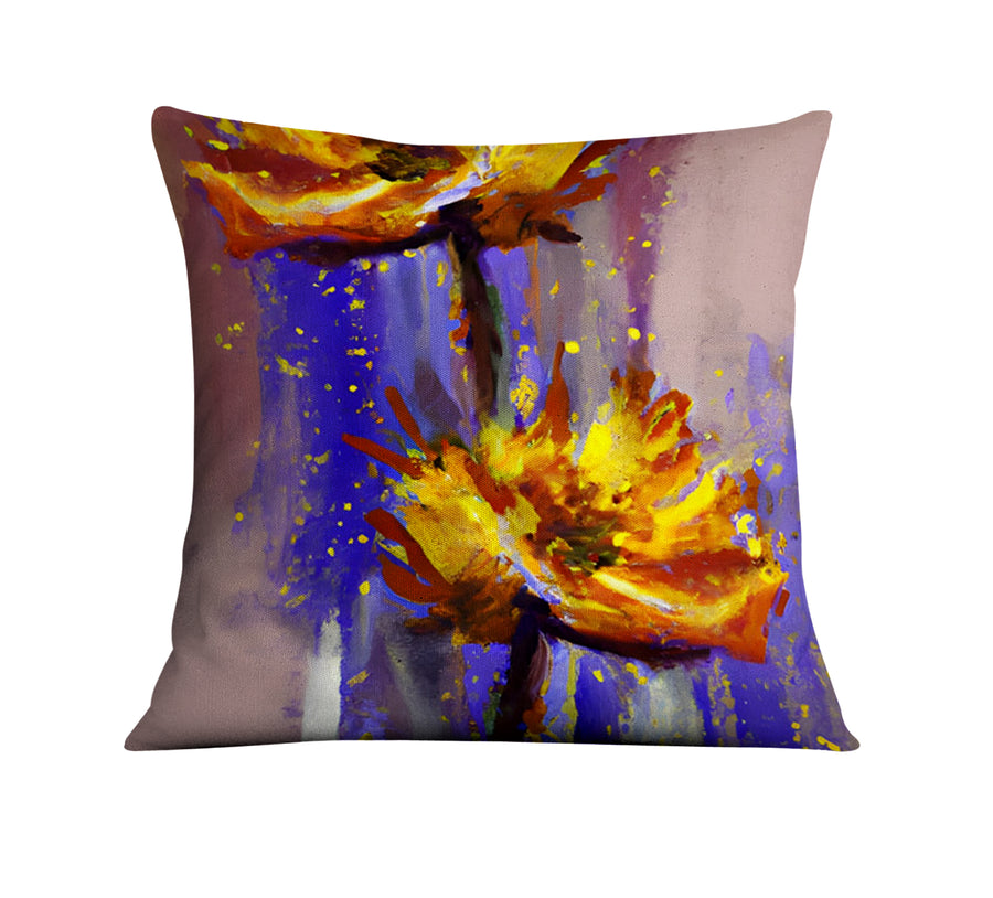 Purple and Yellow Floral Artwork Throw Pillow Cover