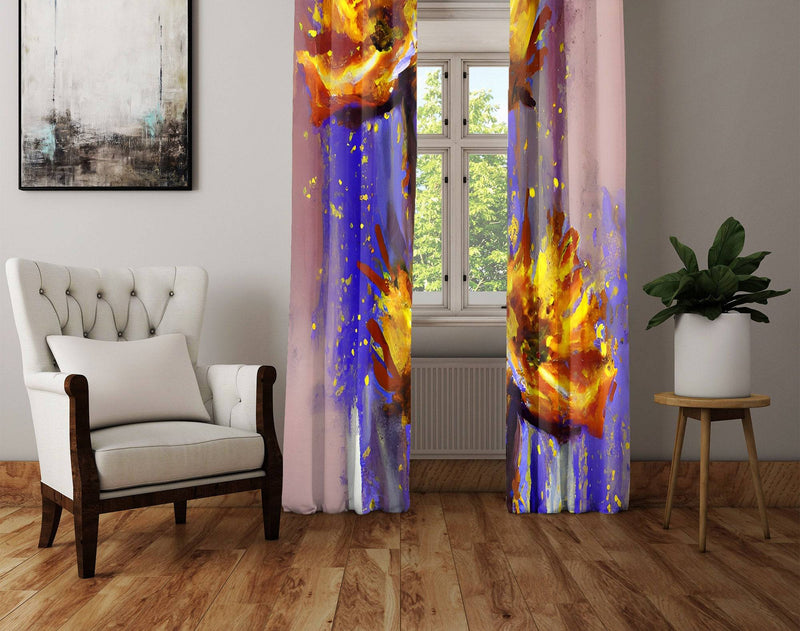Floral Window Curtains - Starlight Purple and Pink Contemporary Print - Deja Blue Studios