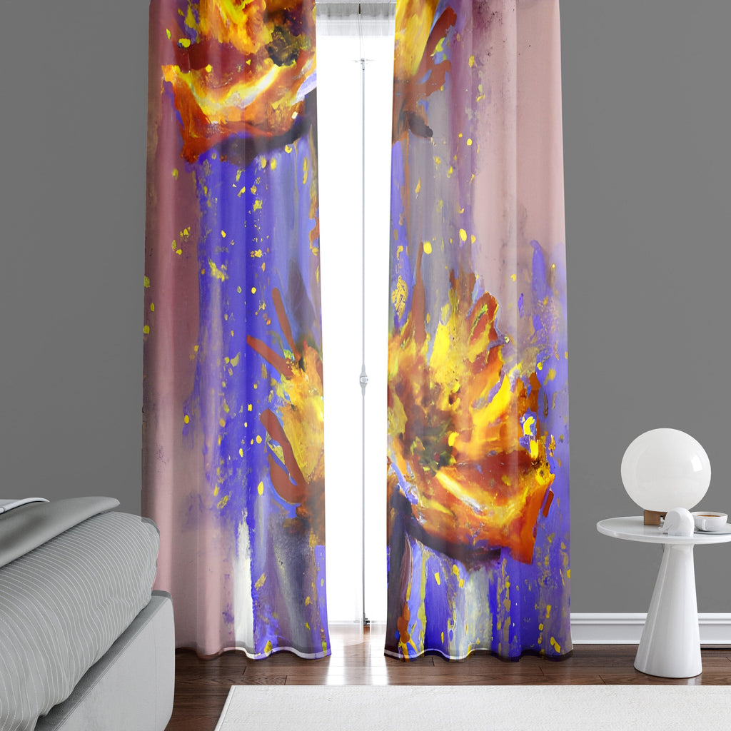 Floral Window Curtains - Starlight Purple and Pink Contemporary Print - Deja Blue Studios