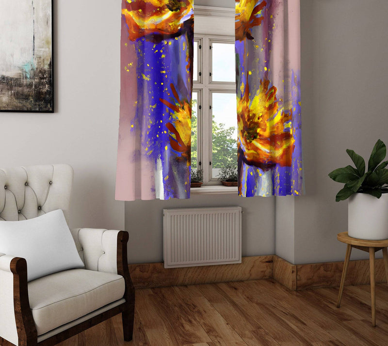 Floral Window Curtains - Starlight Purple and Pink Contemporary Print - Deja Blue Studios