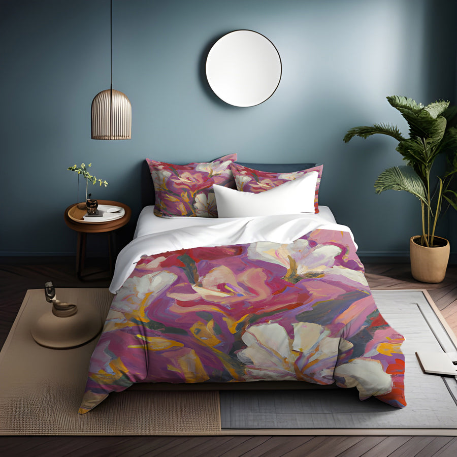 Pink and Beige Abstract Floral Artwork Duvet Cover