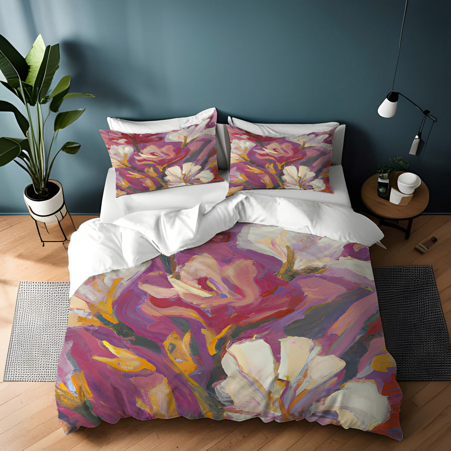 Pink and Beige Abstract Floral Artwork Duvet Cover