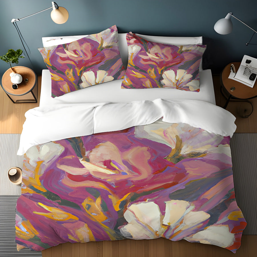 Pink and Beige Abstract Floral Artwork Duvet Cover