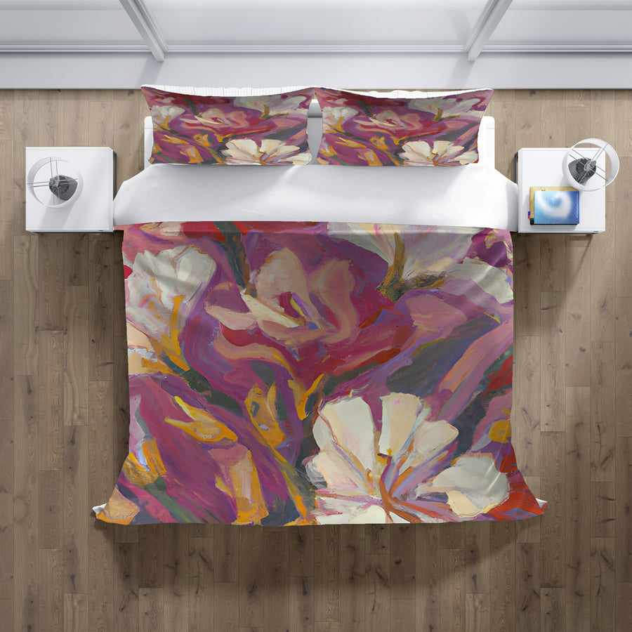 Pink and Beige Abstract Floral Artwork Duvet Cover
