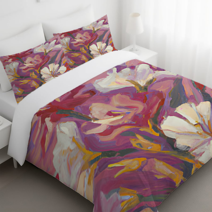 Pink and Beige Abstract Floral Artwork Duvet Cover