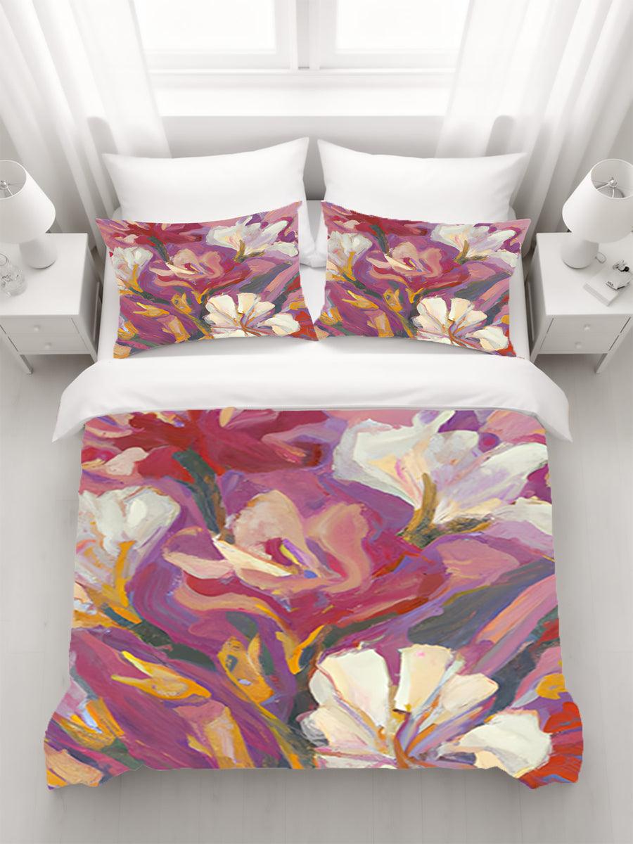 Pink and Beige Abstract Floral Artwork Duvet Cover