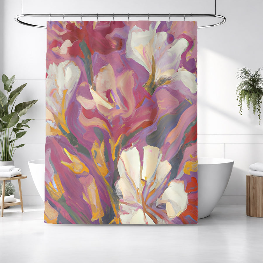 Pink and Beige Floral Artwork Shower Curtain