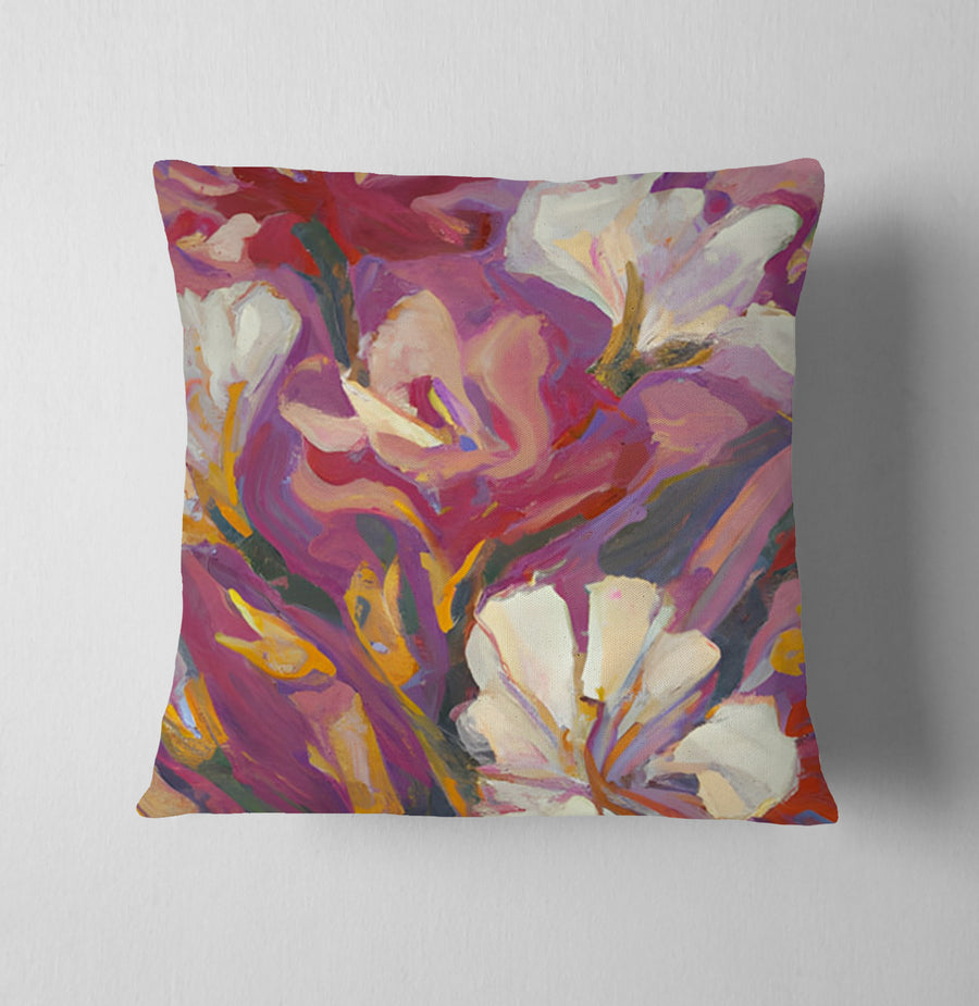 Pink and Beige Abstract Floral Artwork Throw Pillow Cover