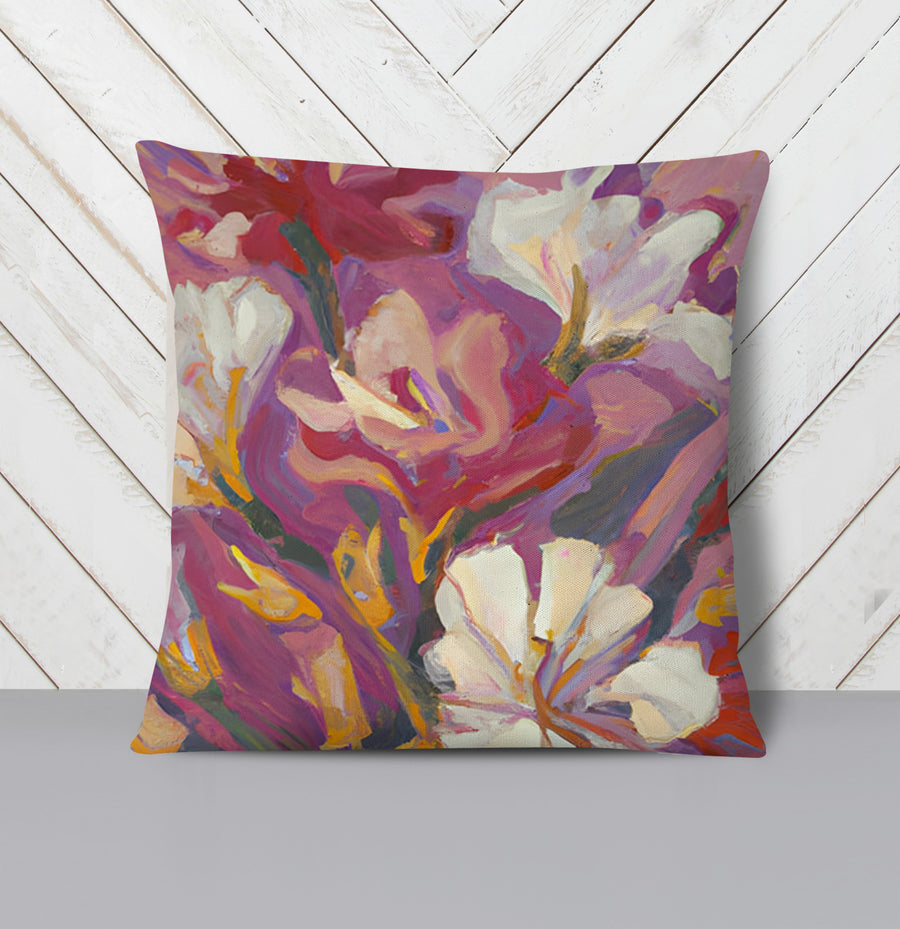 Pink and Beige Abstract Floral Artwork Throw Pillow Cover