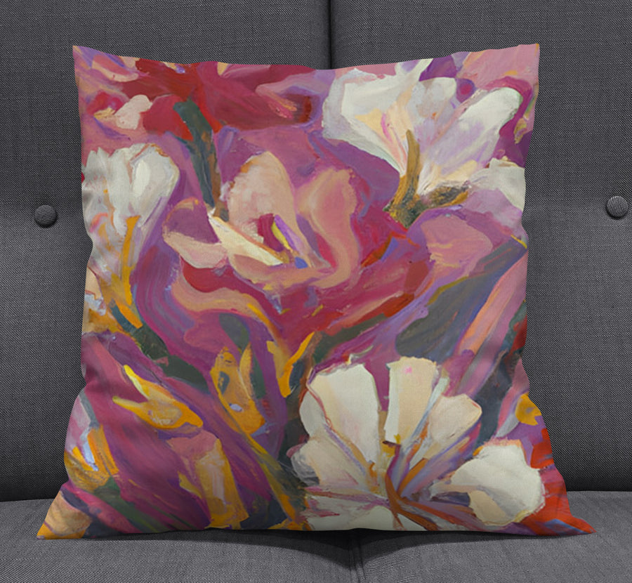 Pink and Beige Abstract Floral Artwork Throw Pillow Cover