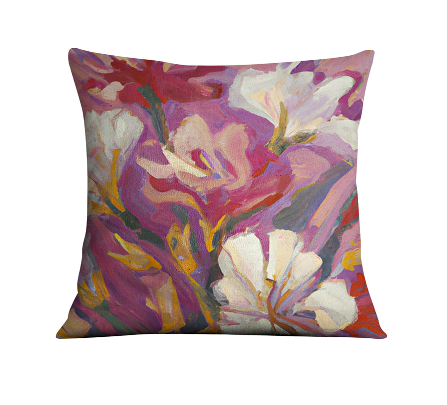 Pink and Beige Abstract Floral Artwork Throw Pillow Cover