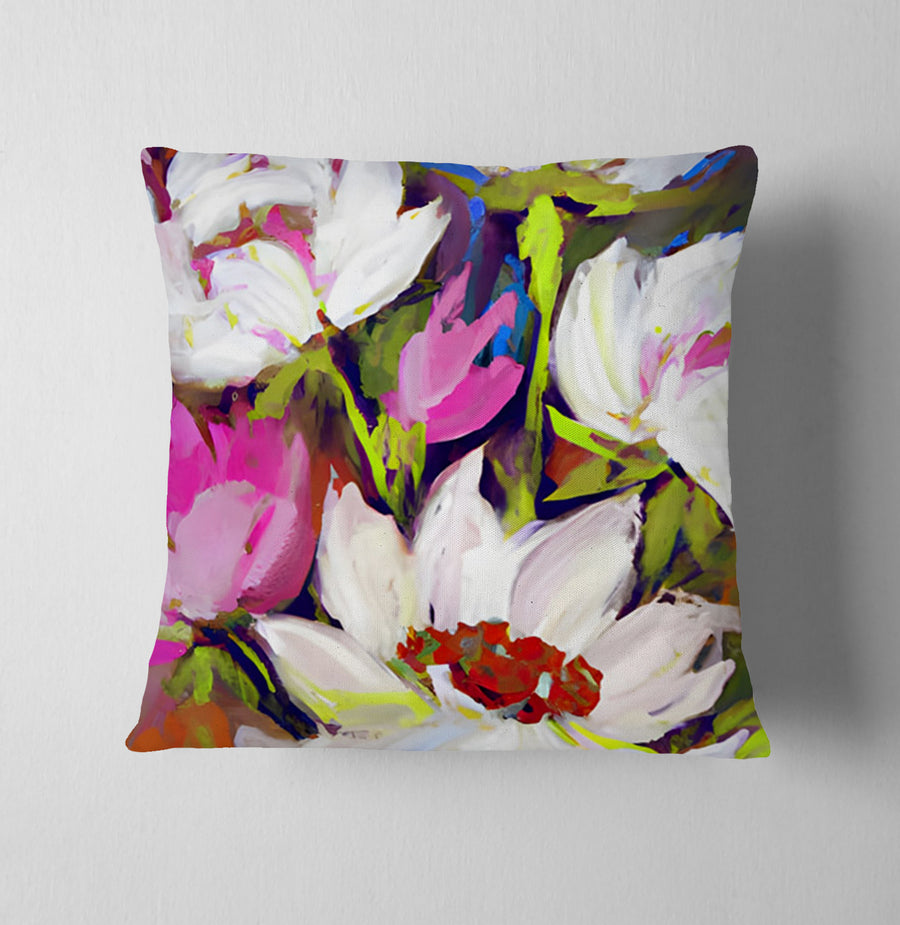 Multicolor Floral Garden Artwork Throw Pillow Cover