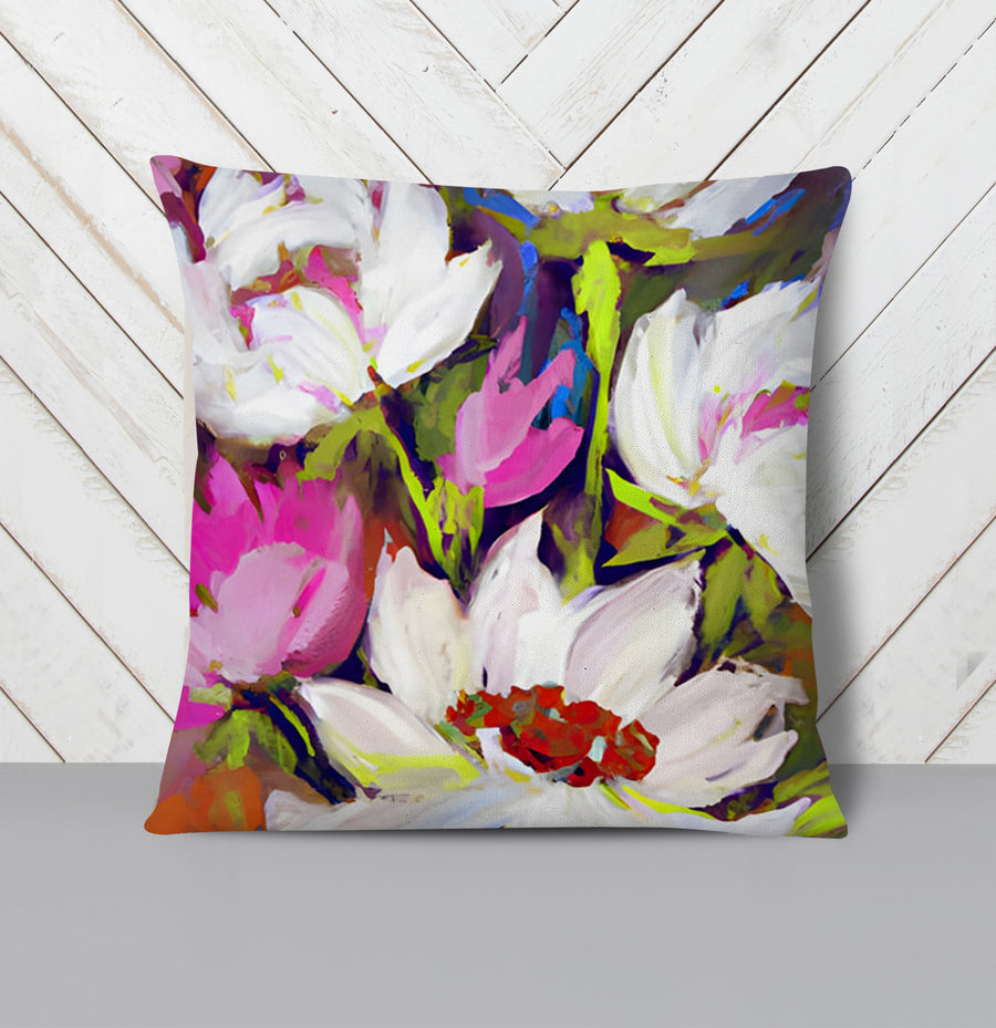 Multicolor Floral Garden Artwork Throw Pillow Cover