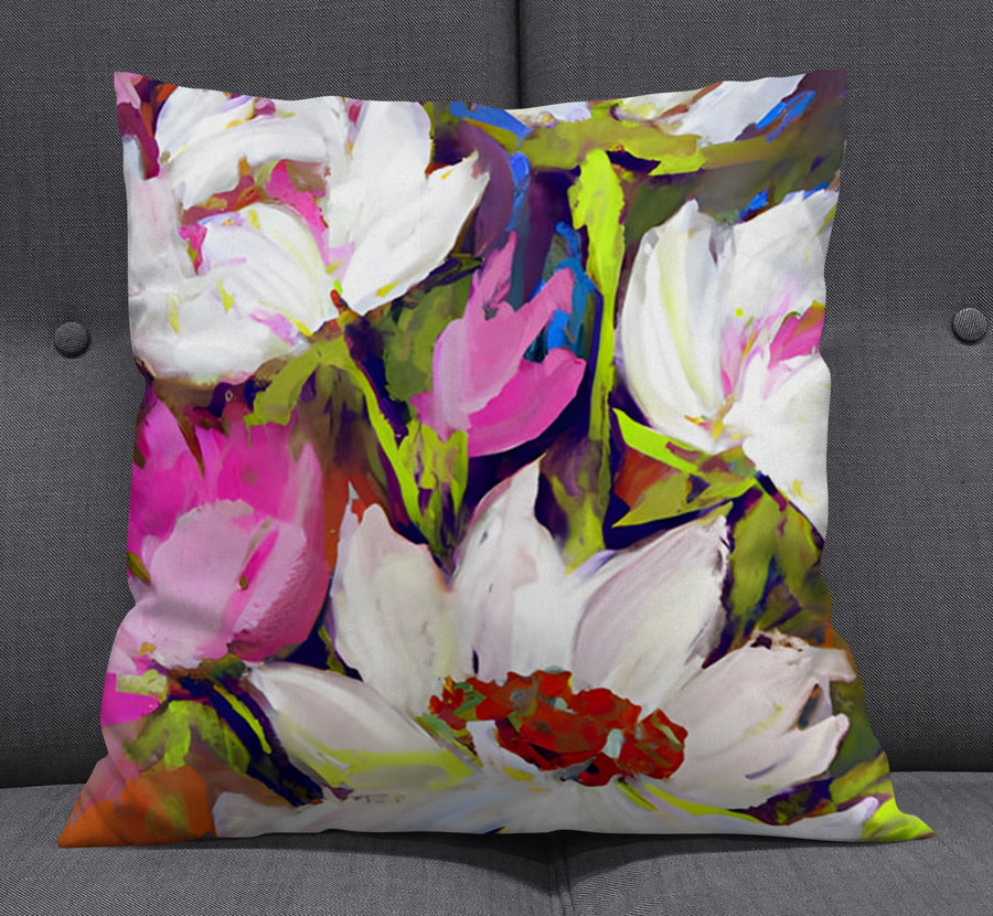 Multicolor Floral Garden Artwork Throw Pillow Cover