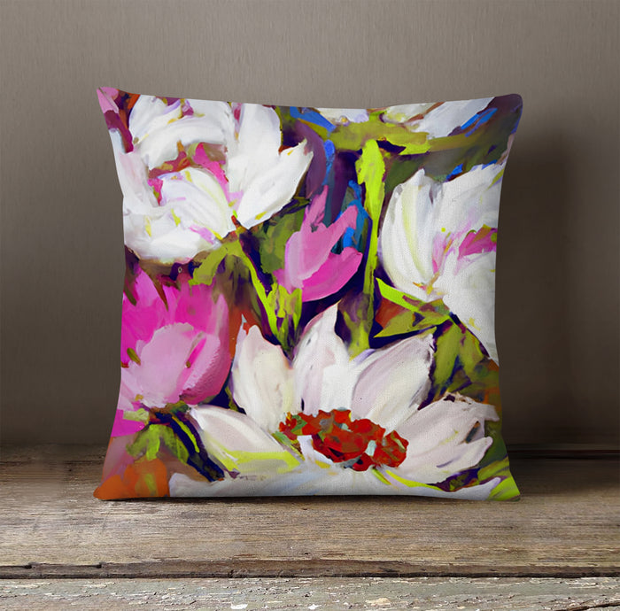 Multicolor Floral Garden Artwork Throw Pillow Cover