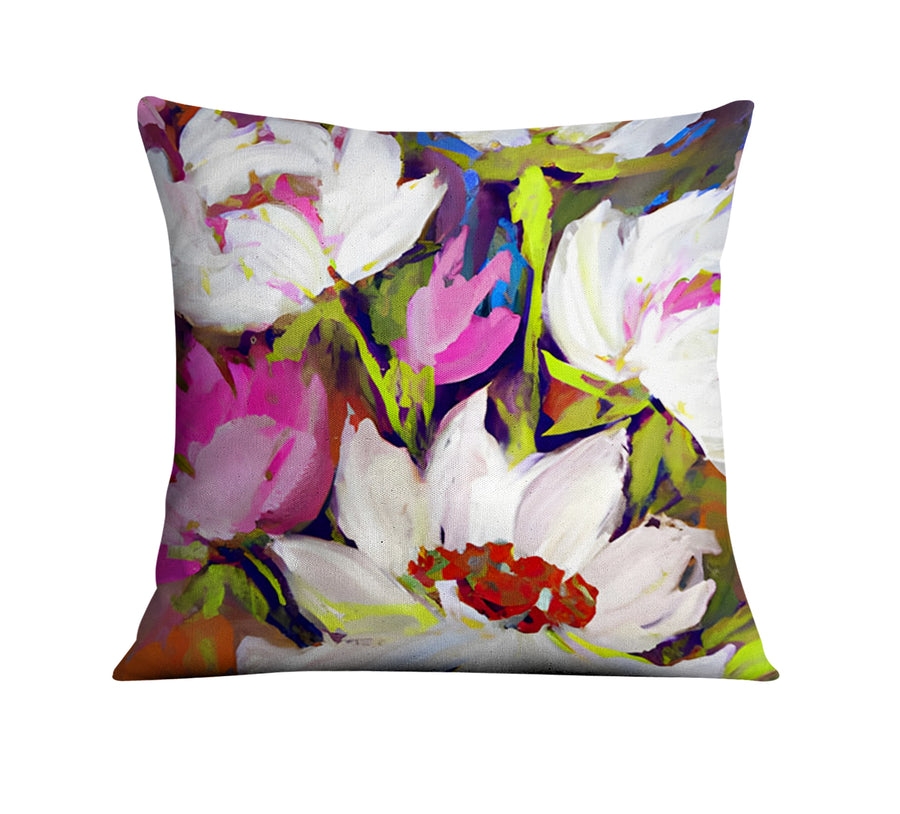 Multicolor Floral Garden Artwork Throw Pillow Cover