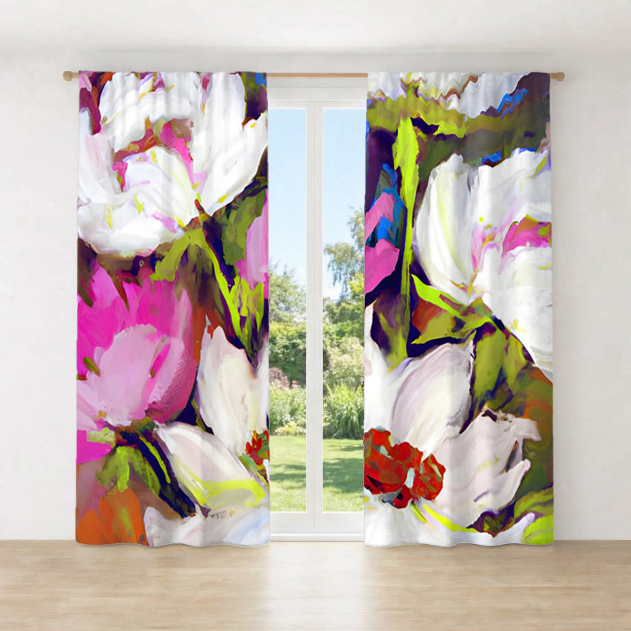 Multicolor Floral Garden Artwork Window Curtains